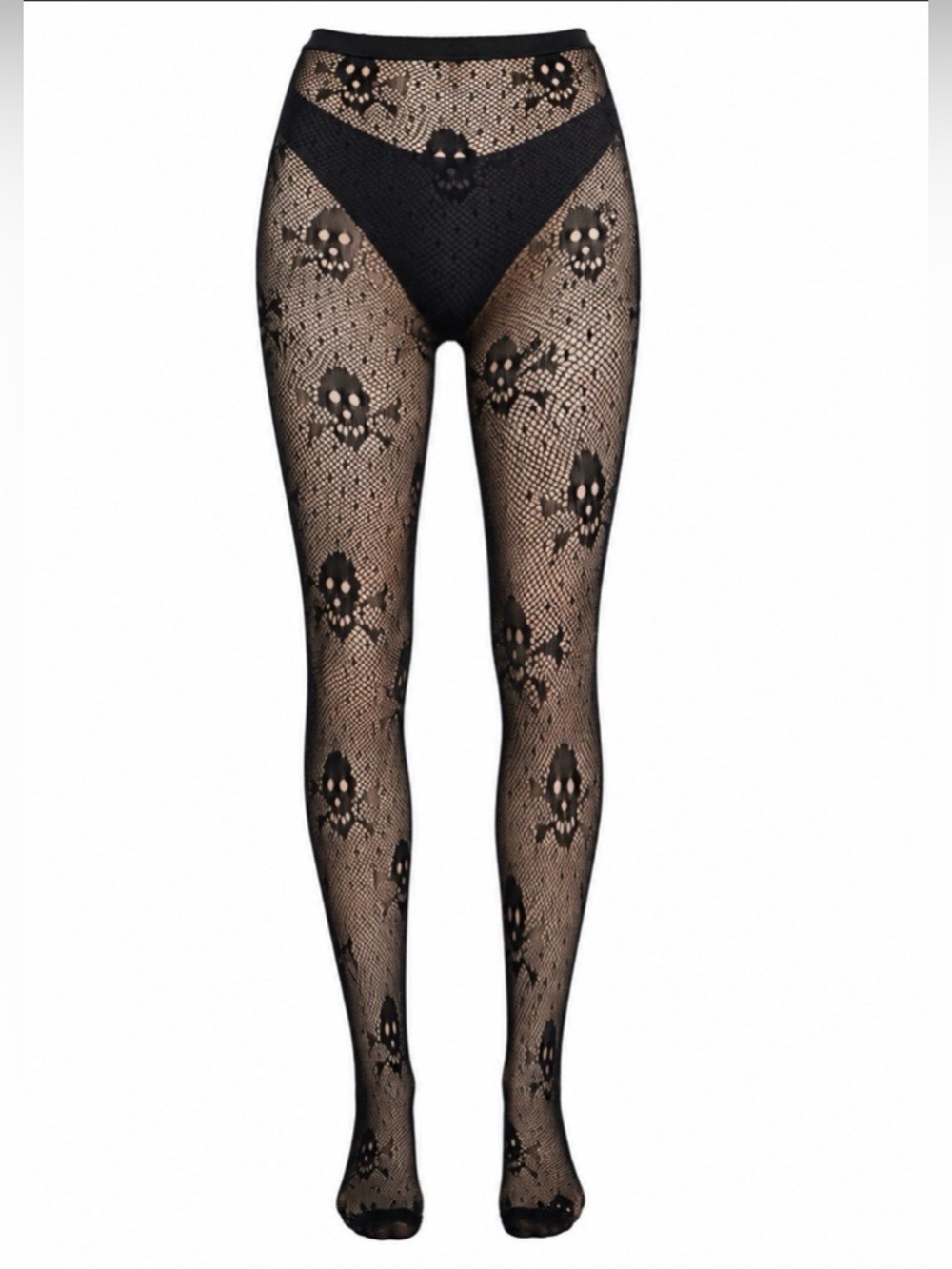 NWT Skull & Crossbones Fishnet Tights | One Size | Gothic Alt Punk Halloween - Picture 6 of 7